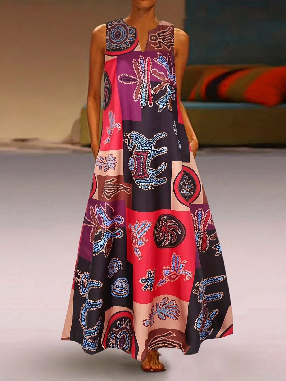 Mel - Sleeveless Patterned Summer Dress