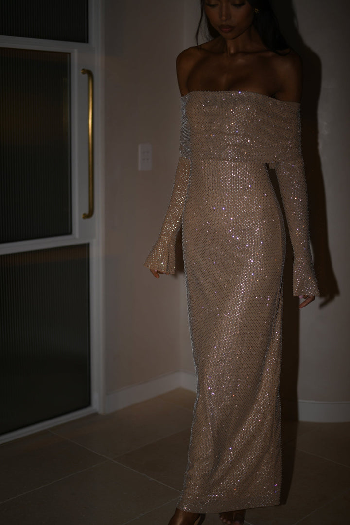 Babette - Off-Shoulder Shimmer Maxi Dress