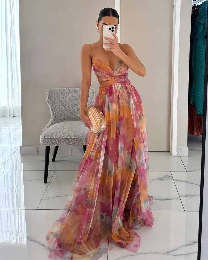 Marion - Stunning Maxi Dress For Wedding Guests With V Neckline For Women