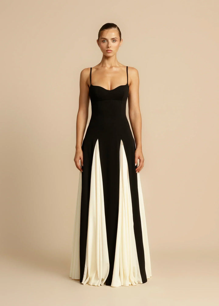 Celia | Elegant Contrast Ruffles Maxi Dress