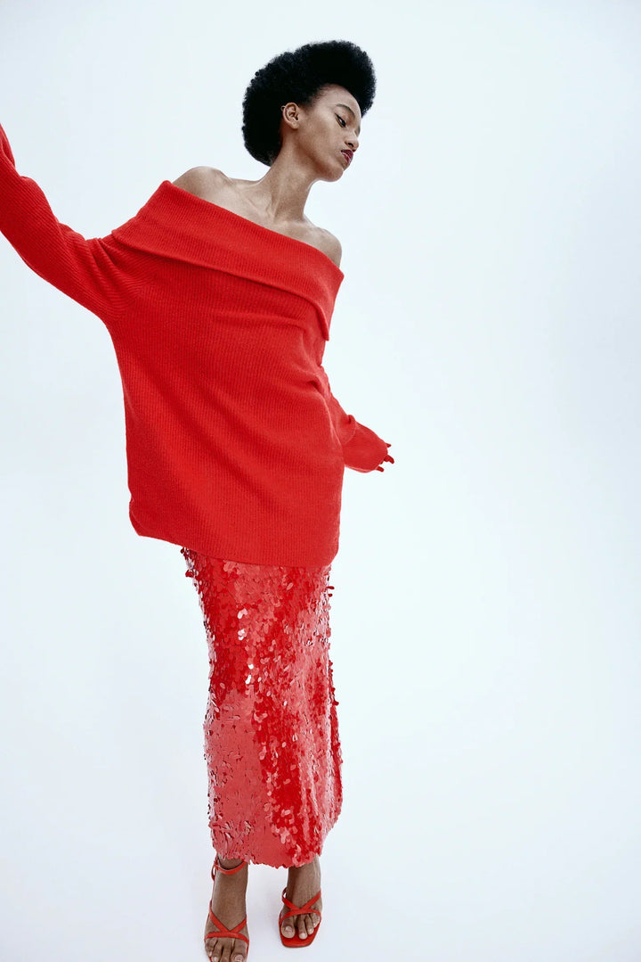 Joliana - Off-Shoulder Layered Knitted Top