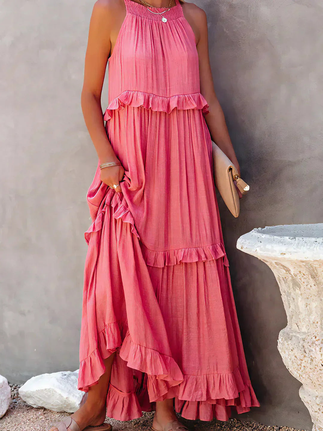 Lorena | Halterneck Dress With Ruffles and Pockets