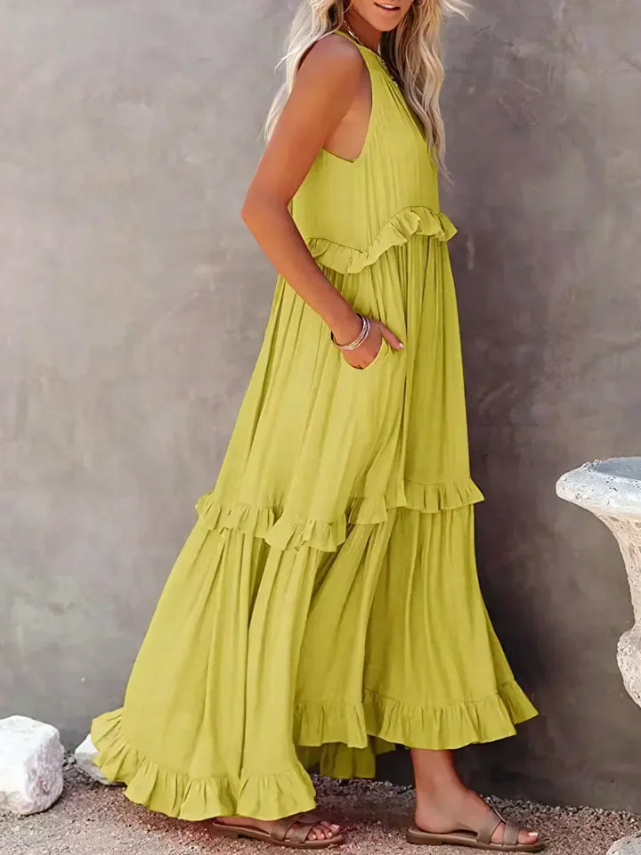 Lorena | Halterneck Dress With Ruffles and Pockets