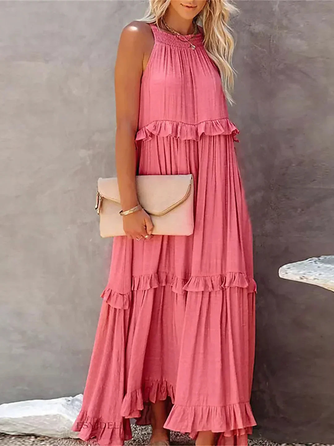 Lorena | Halterneck Dress With Ruffles and Pockets