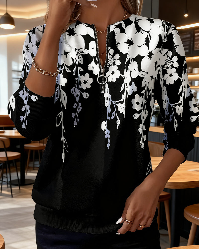 Marci | Printed sweatshirt with half zip and collar