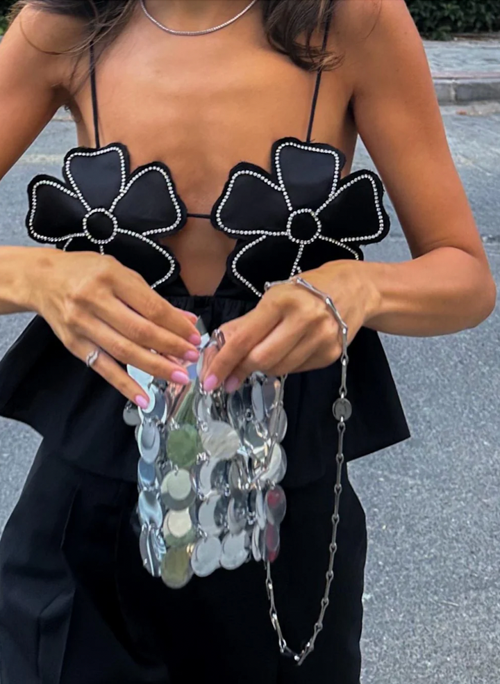 Kalista - Rhinestone Studded Crop Top