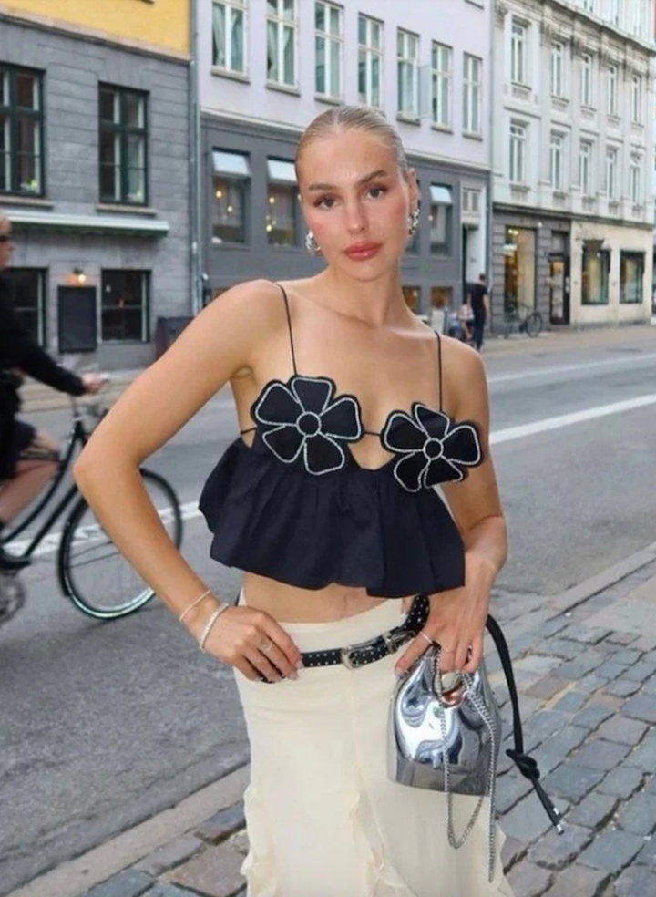 Kalista - Rhinestone Studded Crop Top