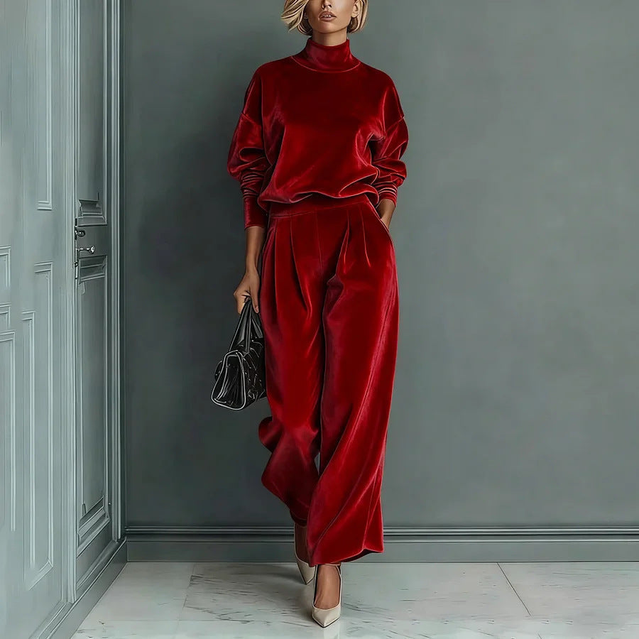 Women's leisure set: warm top & wide trousers, 2 pieces