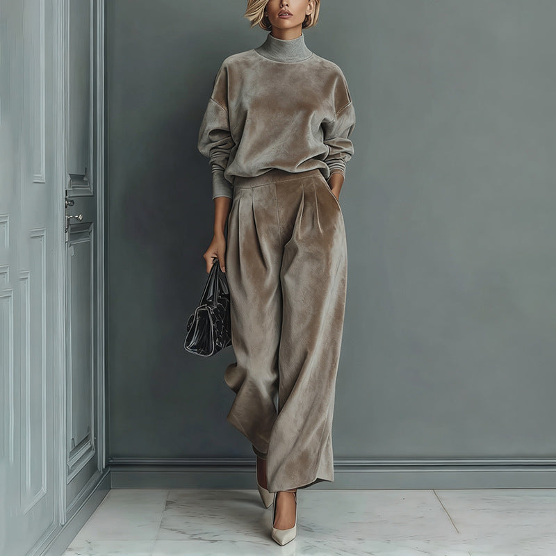 Women's leisure set: warm top & wide trousers, 2 pieces