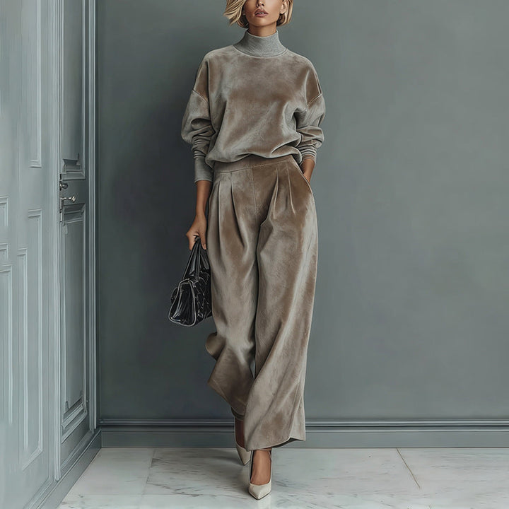 Women's leisure set: warm top & wide trousers, 2 pieces