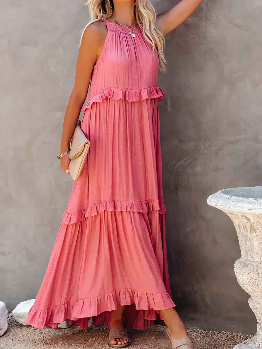 Lorena | Halterneck Dress With Ruffles and Pockets