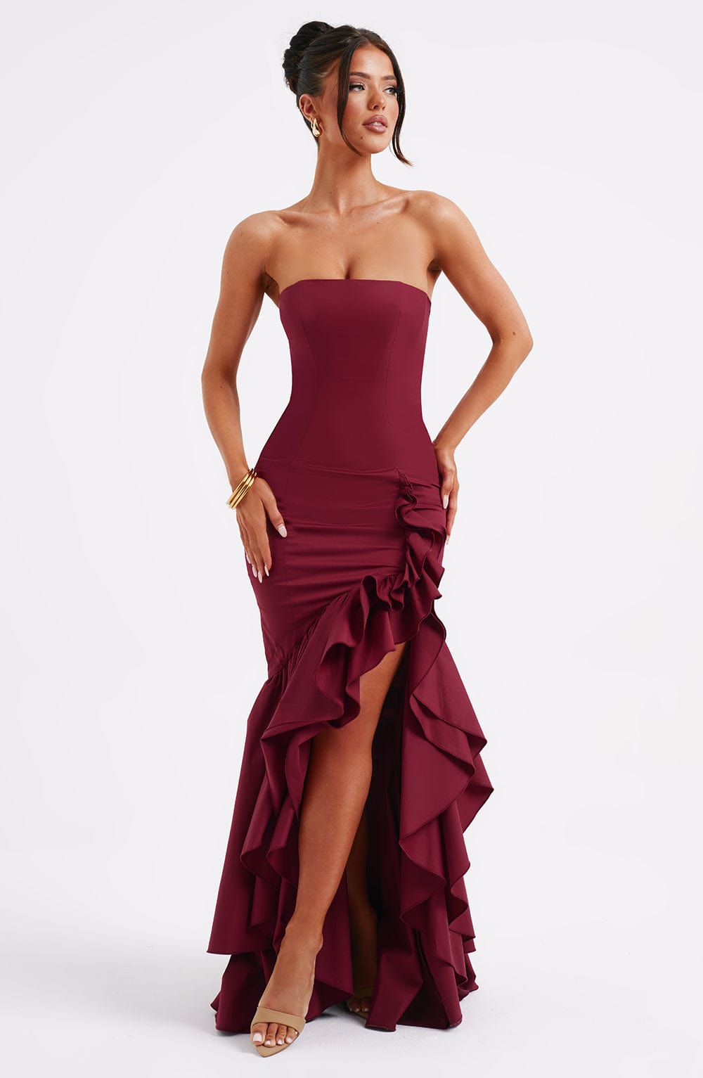 Riviera | Sleeveless Slit Ruffle Maxi Dress