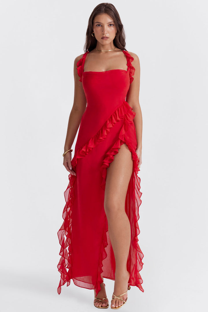 Delilah | Elegant Ruffle Slit Dress