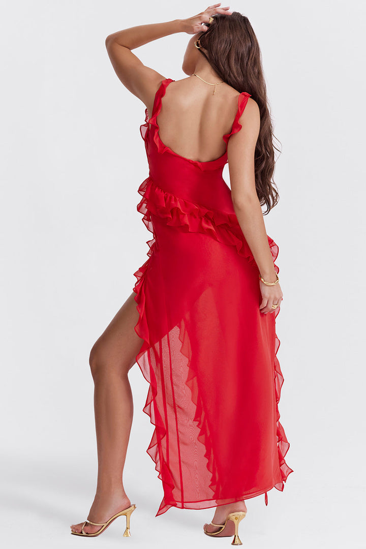 Delilah | Elegant Ruffle Slit Dress