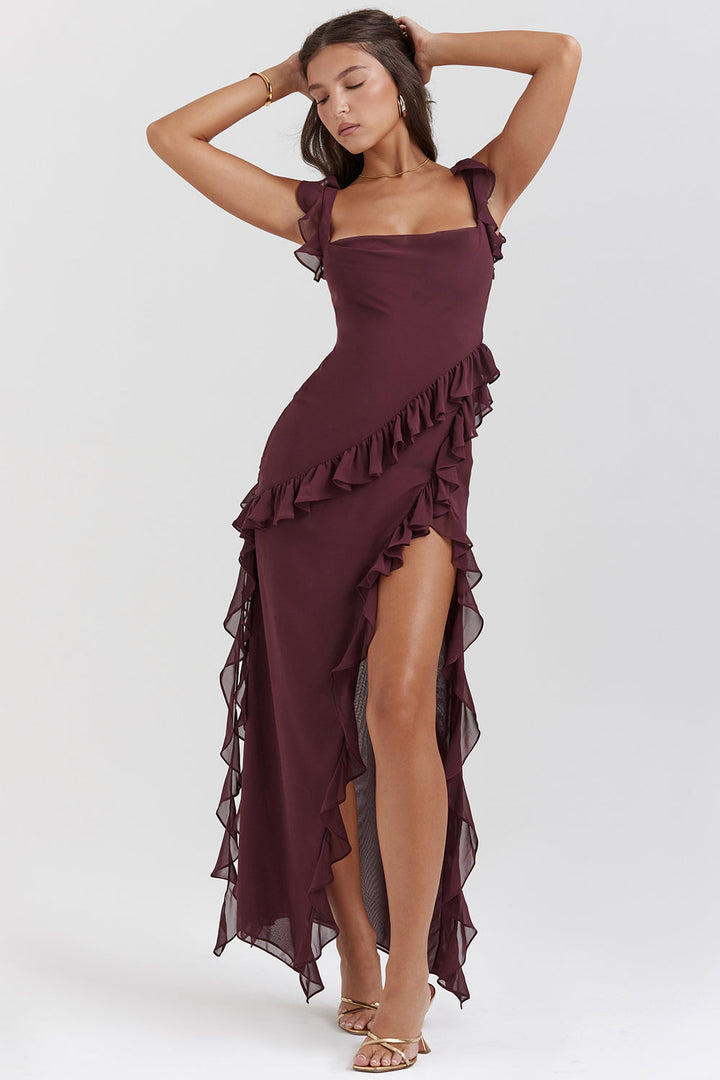 Delilah | Elegant Ruffle Slit Dress