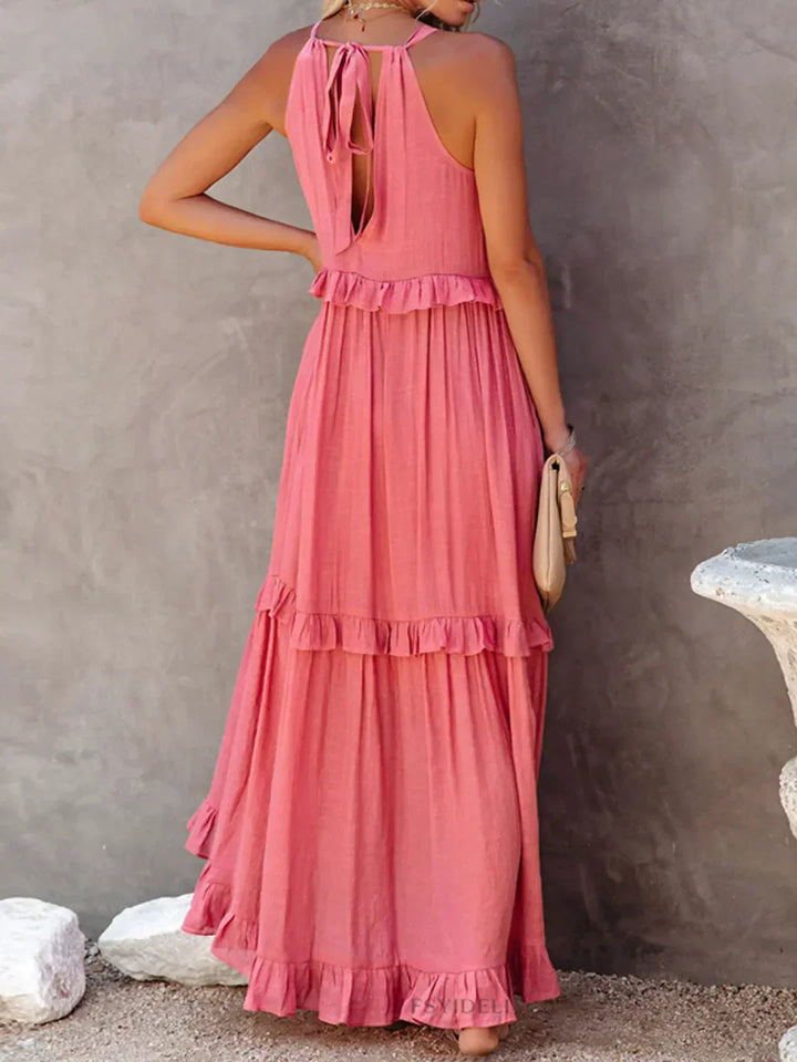 Lorena | Halterneck Dress With Ruffles and Pockets