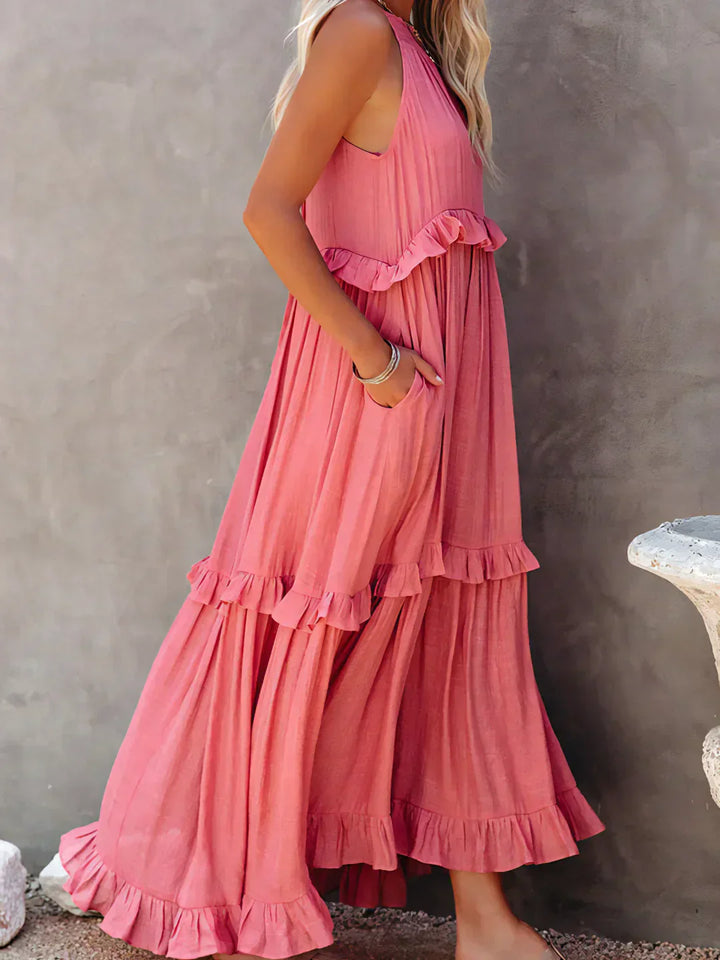 Lorena | Halterneck Dress With Ruffles and Pockets
