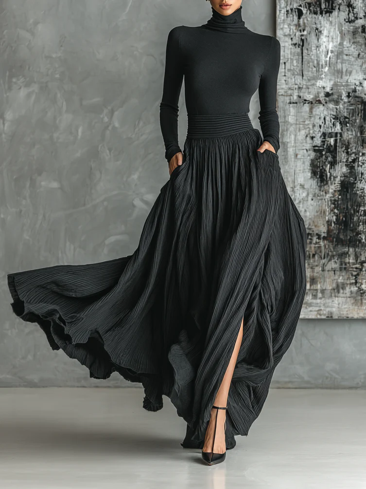 Amara | Turtleneck & Pleated Skirt Set