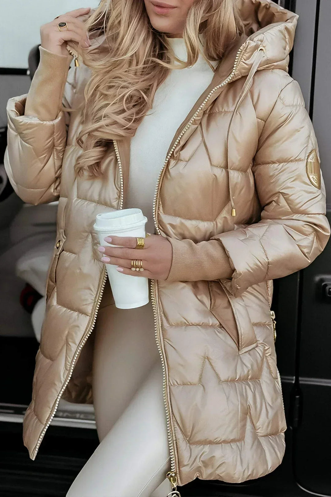 Lina | Long, warm quilted jacket with generous hood
