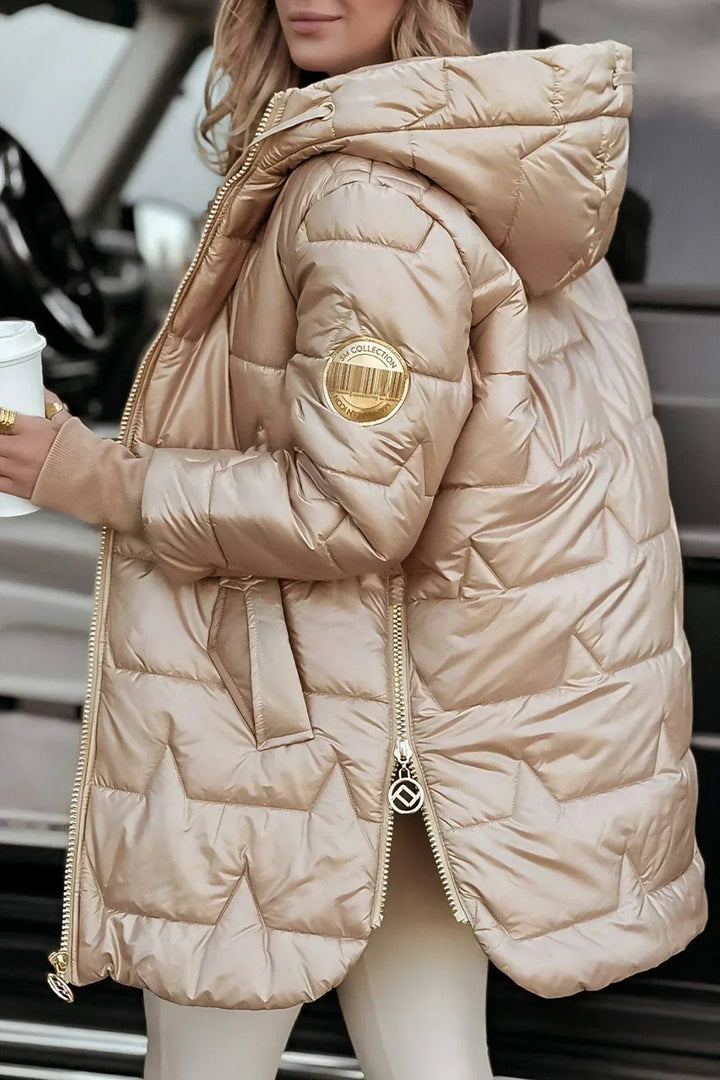 Lina | Long, warm quilted jacket with generous hood
