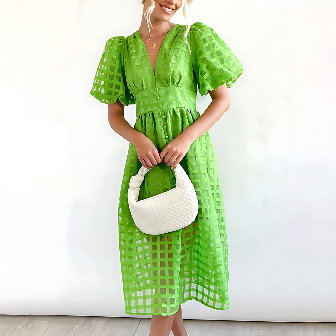 Clara | Puff Sleeve Midi Dress