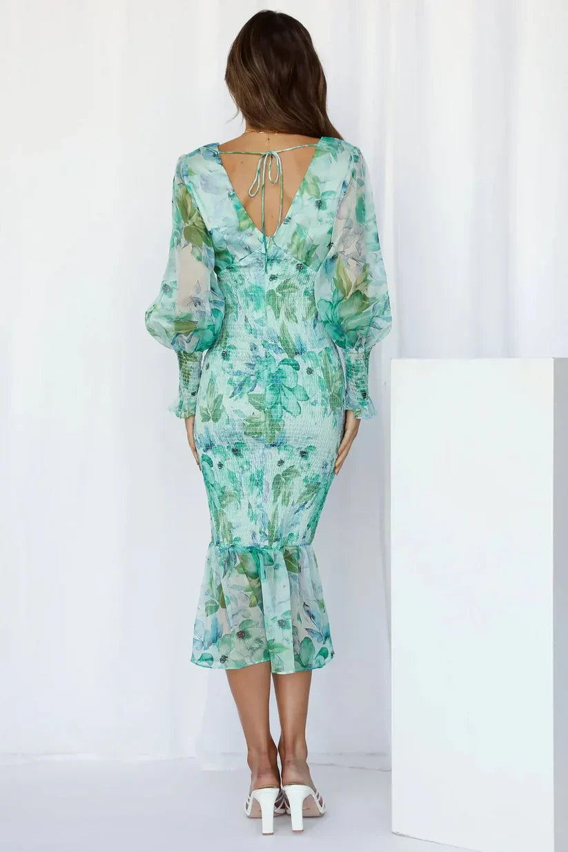 Nevara | Midi Dress With Flower Print