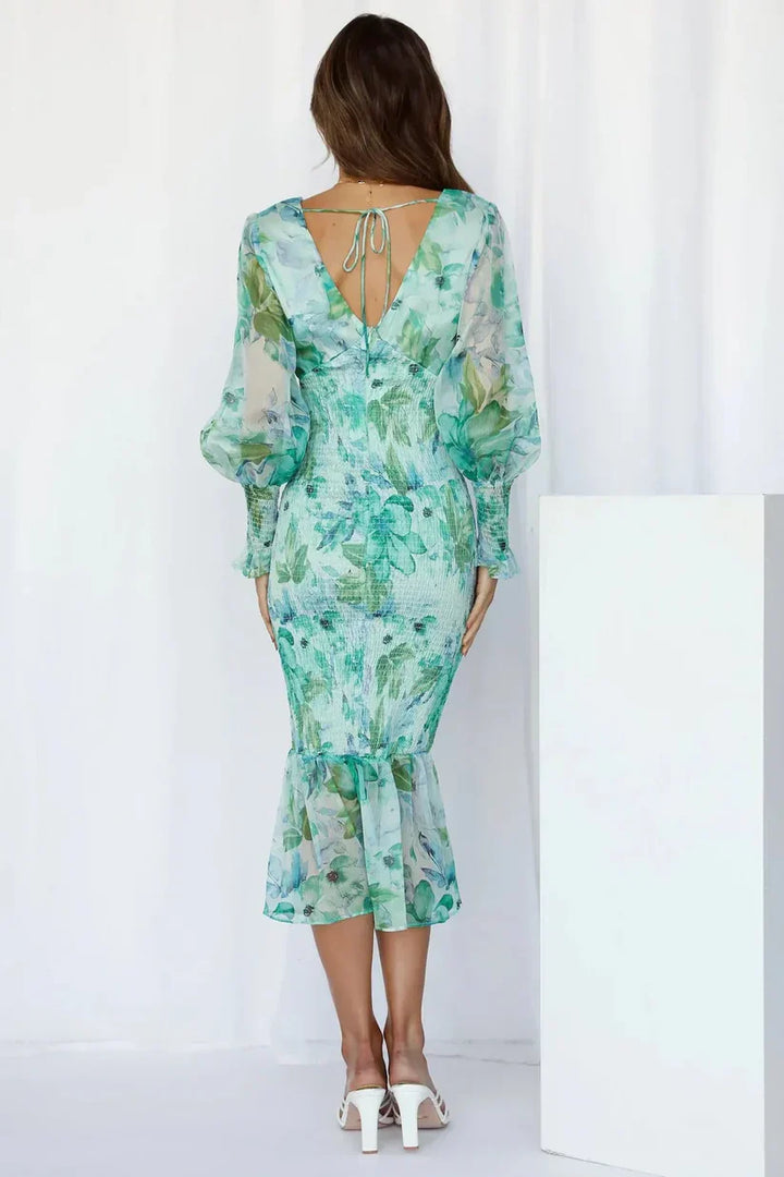 Nevara | Midi Dress With Flower Print