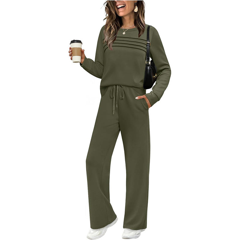 Comfortable Women's Set – Round Neck Top & Drawstring Trousers | Soft, Casual & Wearable Every Day