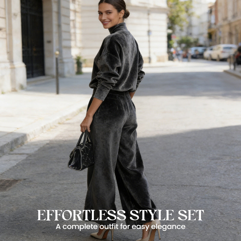 Women's leisure set: warm top & wide trousers, 2 pieces