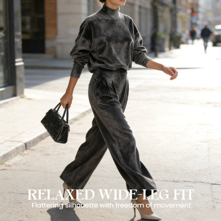 Women's leisure set: warm top & wide trousers, 2 pieces