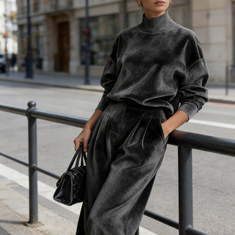 Women's leisure set: warm top & wide trousers, 2 pieces